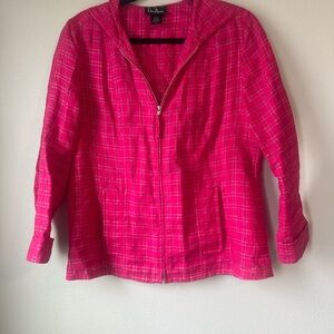 Pink Plaid Linen Zip-Up Jacket